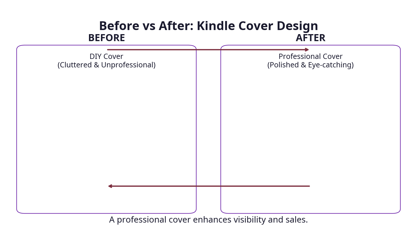 Before/after examples of professional vs DIY Kindle covers