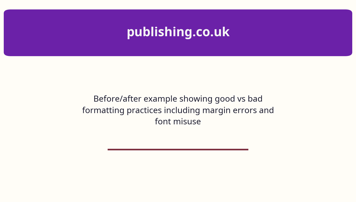 Before/after example showing good vs bad formatting practices including margin errors and font misus